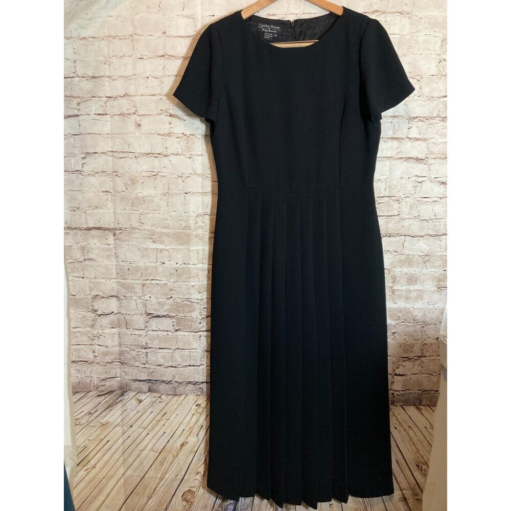 Cynthia Howie Maggy Boutique Midi‎ Dress Womens 14 Black LBD Pleated Front Zip